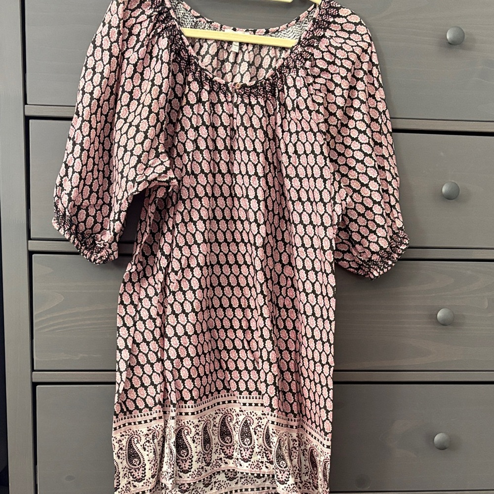 Joie Pink and Black Printed Midi Dress